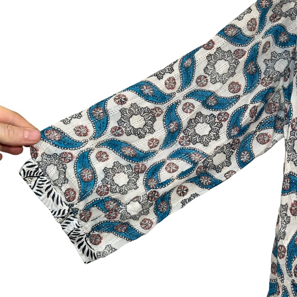 Roberta Roller Rabbit blue Moroccan Tile Indian Block Print tunic top XS - Picture 7 of 8